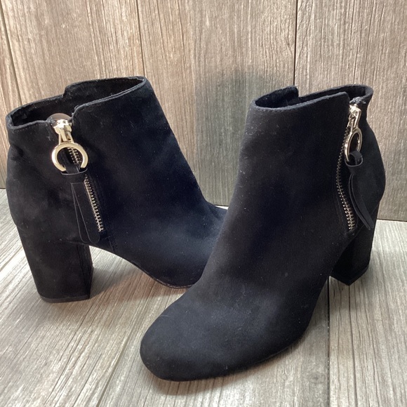 Bershka Booties Heeled Ankle Boots Zippered SIZE 6.5 Faux Suede Black Women’s - Picture 4 of 16